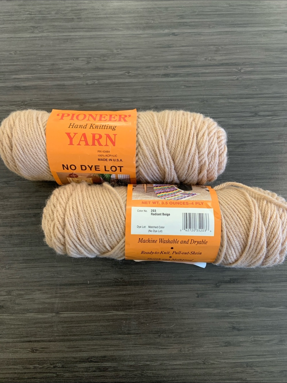Group of 2 Pioneer Radiant Beige Acrylic Yarn Skeins